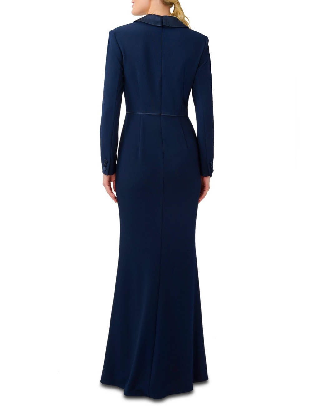 Adrianna Papell Crepe Long Sleeve Tuxedo Trumpet Gown - Picture 2 of 7